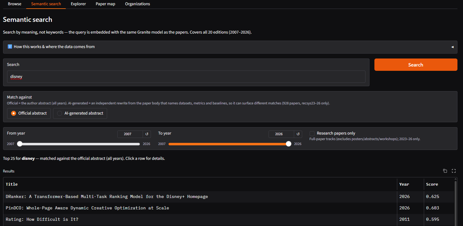RecSys Explorer: semantic search